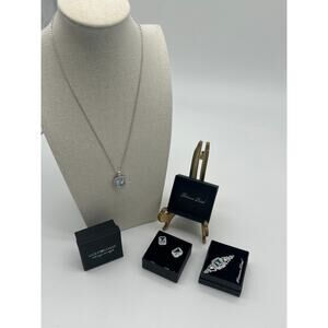Gold Coast Platinum Plated Jewelry Set of 3 Necklace Earrings Pin Blue New